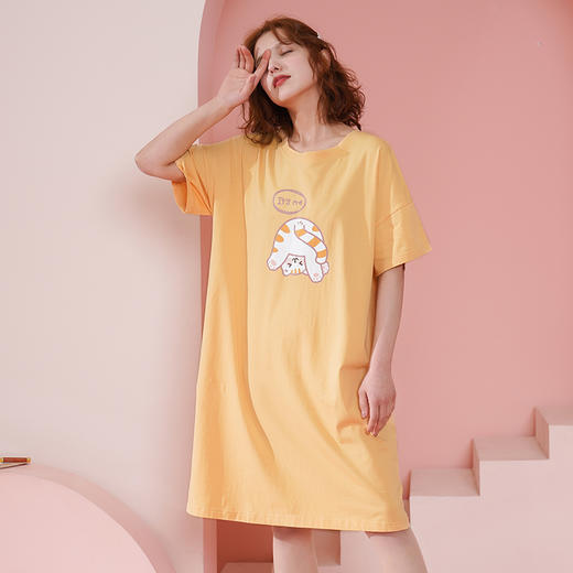 芬腾睡裙女纯棉春秋天夏季薄款休闲宽松可爱睡衣连衣裙子大码 商品图0