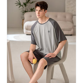 芬腾夏季男士莫代尔短袖短裤睡衣夏天薄款透气舒适男款休闲家居服