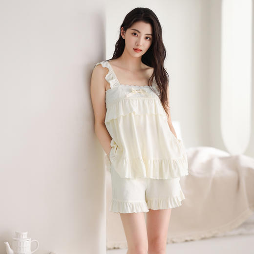芬腾吊带睡衣女夏季短袖薄款性感蕾丝大码宽松舒适透气家居服套装 商品图2