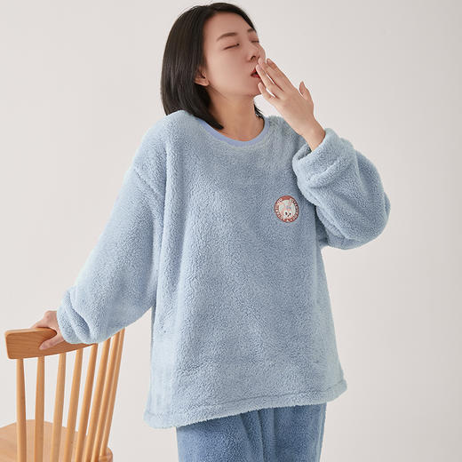 【品牌优选】芬腾秋冬季情侣睡衣女套头珊瑚绒加厚加绒保暖男法兰绒家居服套 商品图2