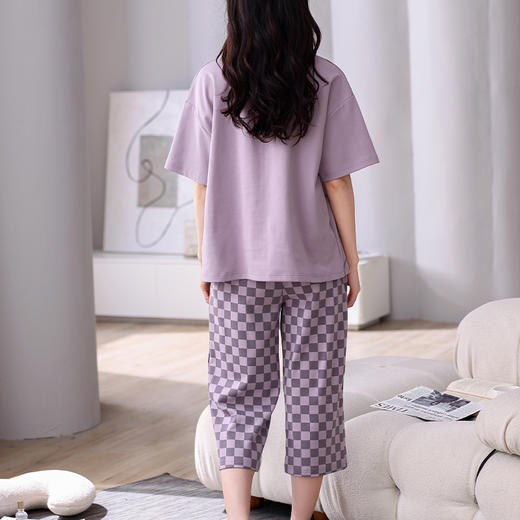 芬腾薄款纯棉七分裤女睡衣夏女款舒适圆领短袖大码全棉家居服套装 商品图3