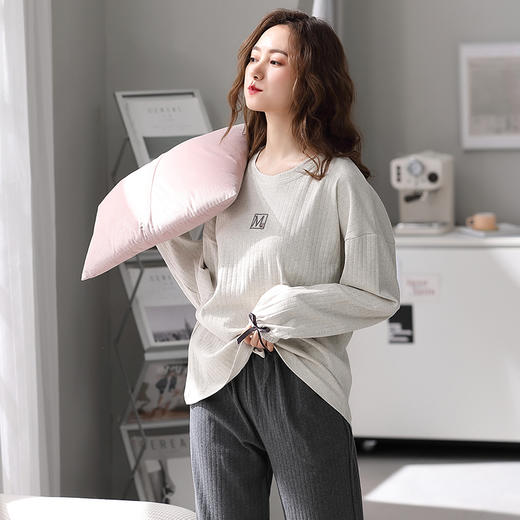 芬腾睡衣女纯棉长袖柔软春秋款套装宽松大码圆领全棉套头家居服 商品图3