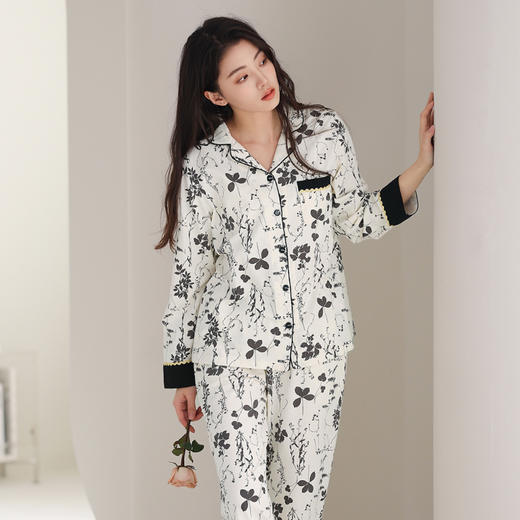 芬腾睡衣女士纯棉长袖春秋款舒适透气全棉花卉印花甜美家居服套装 商品图2