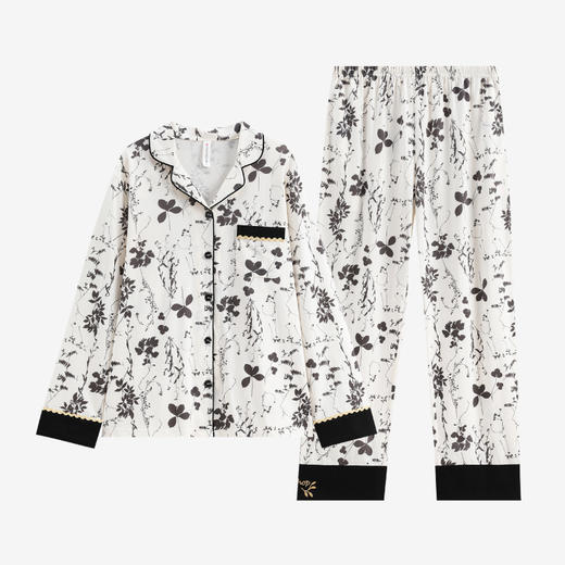 芬腾睡衣女士纯棉长袖春秋款舒适透气全棉花卉印花甜美家居服套装 商品图4