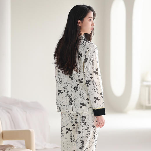 芬腾睡衣女士纯棉长袖春秋款舒适透气全棉花卉印花甜美家居服套装 商品图3