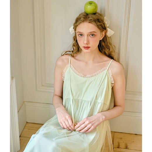 芬腾吊带睡裙女士夏季薄款透气新款睡衣裙蕾丝网纱宽松家居服中裙 商品图2