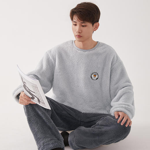 【品牌优选】芬腾秋冬季情侣睡衣女套头珊瑚绒加厚加绒保暖男法兰绒家居服套 商品图4