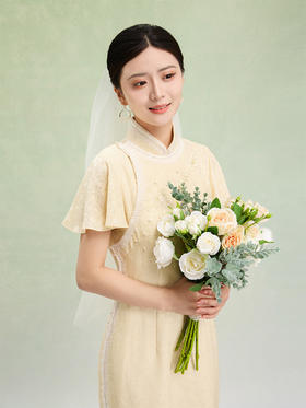 荷言HEYEN 荷风送香 金丝繁花真丝非遗花罗珠绣新娘旗袍高级定制