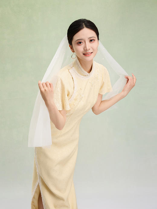 荷言HEYEN 荷风送香 金丝繁花真丝非遗花罗珠绣新娘旗袍高级定制 商品图1