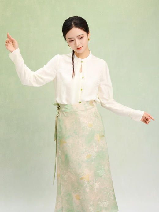 荷言HEYEN 画舫 晕染真丝织金蝴蝶一片式系带半裙高级定制 商品图2