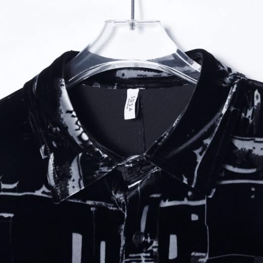 CS104新款时尚绒面裂纹印花男士衬衫百搭潮流复古上衣宽松短袖 商品图3