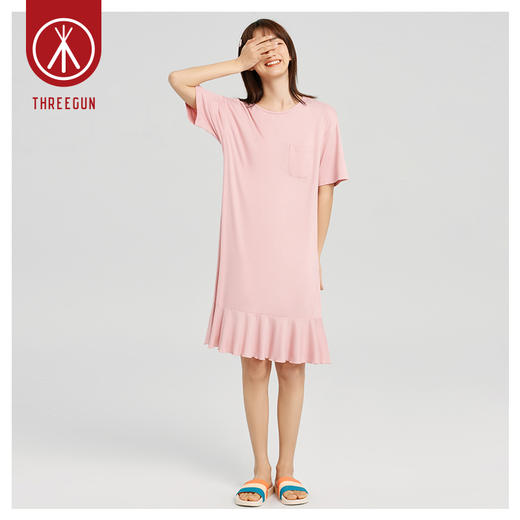 Threegun三枪 【爽滑竹棉】圆领短袖女士家居裙睡裙-70466A011 商品图5