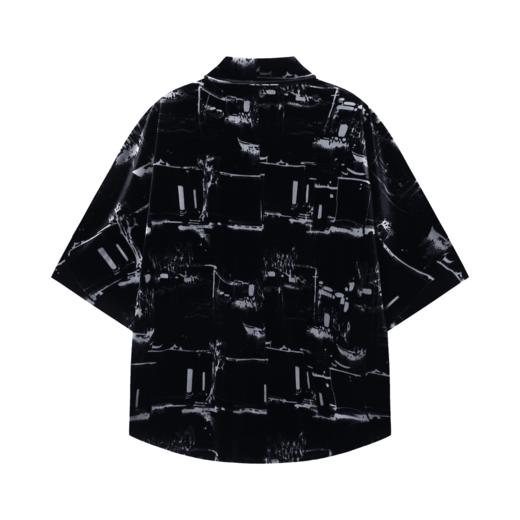 CS104新款时尚绒面裂纹印花男士衬衫百搭潮流复古上衣宽松短袖 商品图2