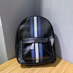 KC 蔻家男款双肩包pvc配皮条纹背包 奥莱订单