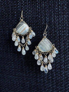 SpoiledBrat Jewelry chandelier吊灯系列  蓝纹欧珀月光石耳环