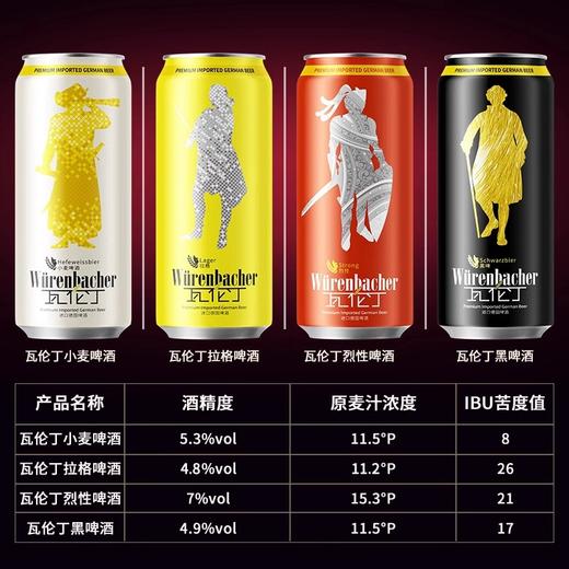 【24听装】德国瓦伦丁系列啤酒500ml*24黑啤/小麦啤/烈性啤/拉格啤/荷拉斯啤酒 一次尽享德啤经典 012117/012118/012119/012120/012489 商品图1