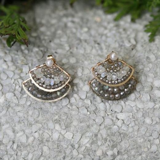 SpoiledBrat Jewelry扇形系列 | 绿松石 斜长石前后百搭叠戴耳钉 商品图2