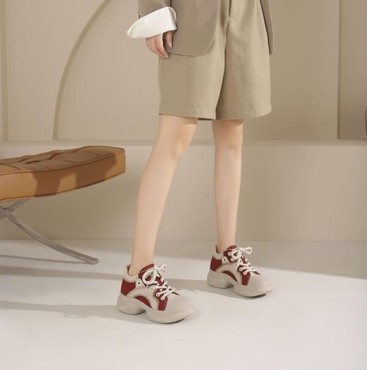 西村名物2024年秋季新款舒适平底系带老爹鞋鞋深口单鞋X24CM38161 商品图4