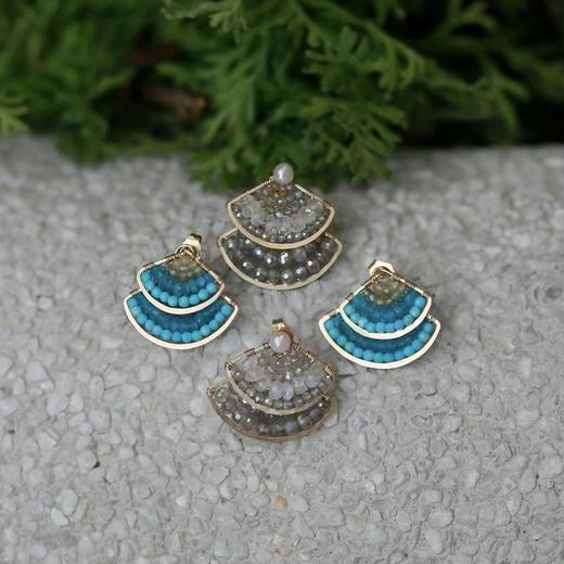 SpoiledBrat Jewelry扇形系列 | 绿松石 斜长石前后百搭叠戴耳钉 商品图0