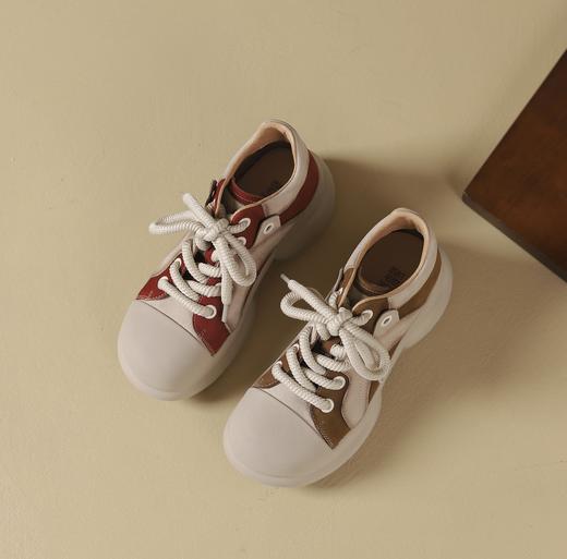 西村名物2024年秋季新款舒适平底系带老爹鞋鞋深口单鞋X24CM38161 商品图0