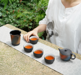 【样品特惠4折，无原包装仅1套，无货退款】陆宝高档彩釉茶具茶壶茶盘 宇宙星河环宇 家用客厅整套功夫茶具套装（1壶1海4杯）