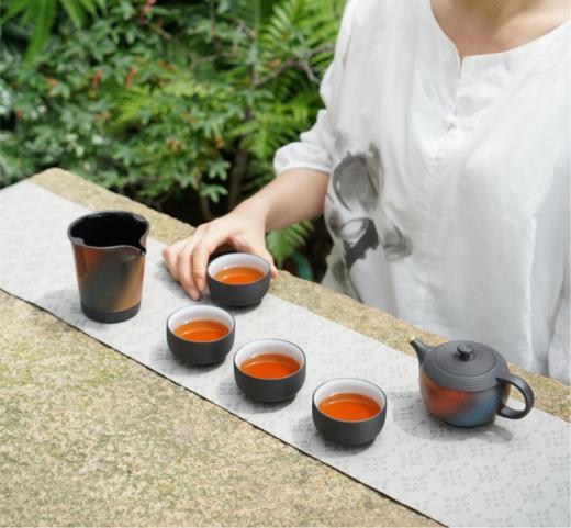 【样品特惠4折，无原包装仅1套，无货退款】陆宝高档彩釉茶具茶壶茶盘 宇宙星河环宇 家用客厅整套功夫茶具套装（1壶1海4杯） 商品图0