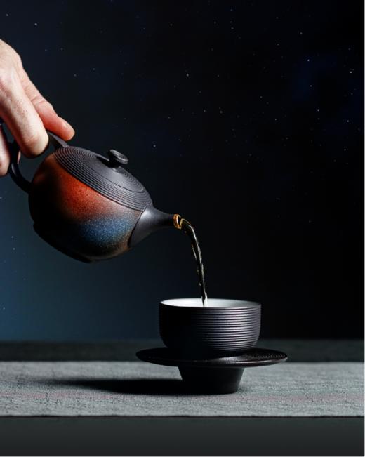 【样品特惠4折，无原包装仅1套，无货退款】陆宝高档彩釉茶具茶壶茶盘 宇宙星河环宇 家用客厅整套功夫茶具套装（1壶1海4杯） 商品图3