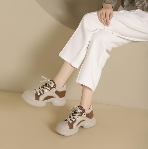 西村名物2024年秋季新款舒适平底系带老爹鞋鞋深口单鞋X24CM38161 商品图3