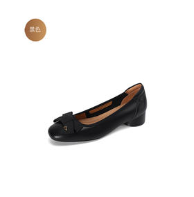 西村名物2024年秋季新款舒适平底蝴蝶结饰扣浅口单鞋X24AE36968