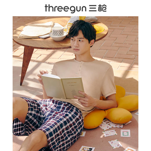Threegun三枪 纯棉彩格男短裤机织布沙滩裤-50129B111 商品图8