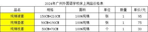 广州市2024年广州外国语学校床上用品价格表 商品图0