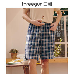 Threegun三枪 纯棉彩格男短裤机织布沙滩裤-50129B111