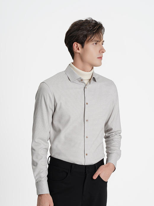 callisto卡其色聚酯纤维混纺长袖衬衫 商品图3