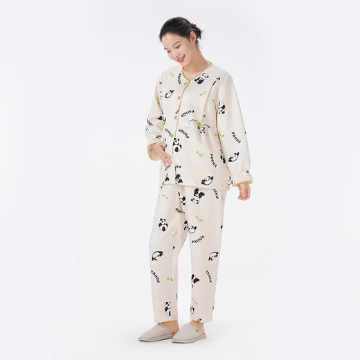 都市丽人睡衣快乐妈咪长袖家居服夹层厚女士半边绒套装LHT1R9 商品图2