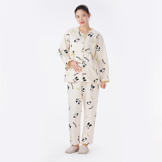 都市丽人睡衣快乐妈咪长袖家居服夹层厚女士半边绒套装LHT1R9 商品图1