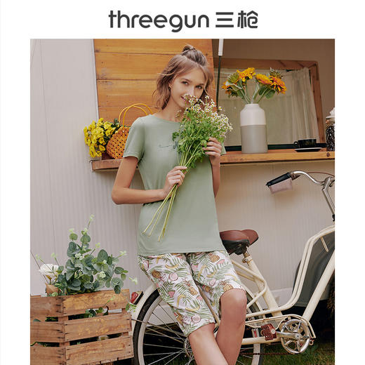 Threegun三枪 【舒肤棉】圆领短袖中裤女士家居套家居服-81708D911 商品图1