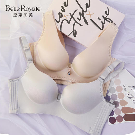 【特价商品不退不换】皇家丽美小胸聚拢一体模杯光面文胸四排扣可拆肩带收副乳中厚款内衣WW072-2 商品图1