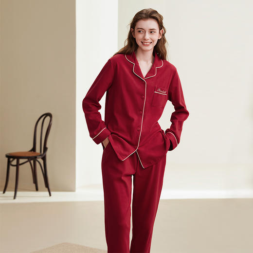 芬腾红色睡衣女春秋款结婚新婚情侣纯棉家居服男士本命年一男一女 商品图4