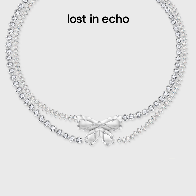 [福利价]lost in echo2024秋季新款膨胀蝴蝶结枕头双层银色chocker项链女