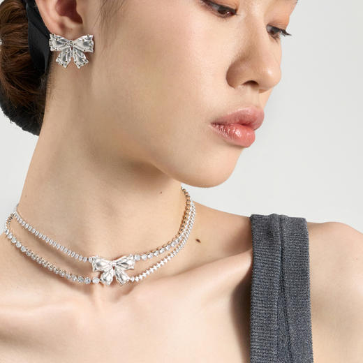 [福利价]lost in echo2024秋季新款膨胀蝴蝶结枕头双层银色chocker项链女 商品图2