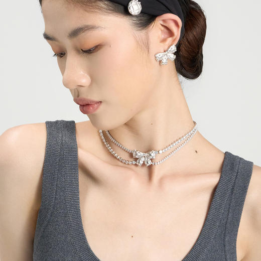 [福利价]lost in echo2024秋季新款膨胀蝴蝶结枕头双层银色chocker项链女 商品图3