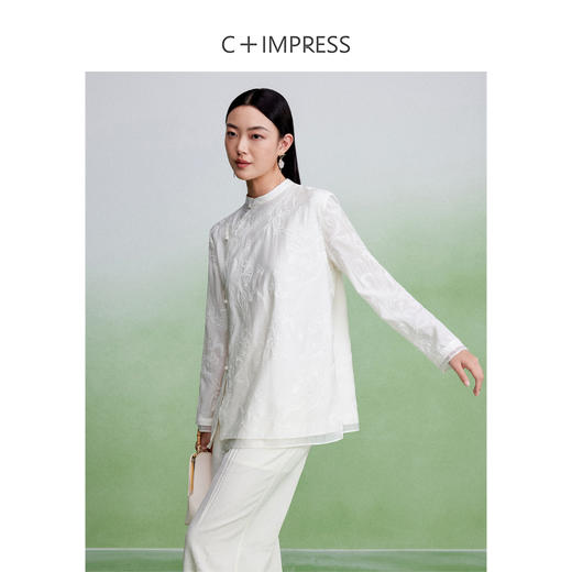 西嘉雾感醋酸 侘寂风衬衫女独特设计新中式上衣斜襟衬衣宽松廓形 商品图1