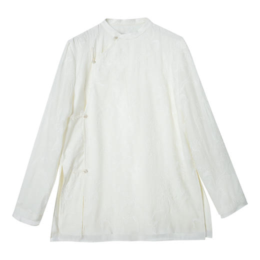 西嘉雾感醋酸 侘寂风衬衫女独特设计新中式上衣斜襟衬衣宽松廓形 商品图4