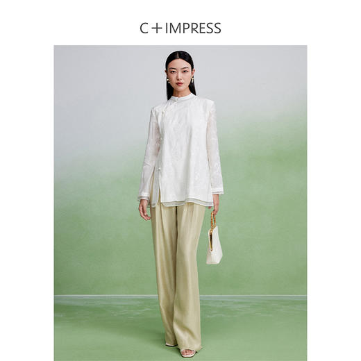 西嘉雾感醋酸 侘寂风衬衫女独特设计新中式上衣斜襟衬衣宽松廓形 商品图2