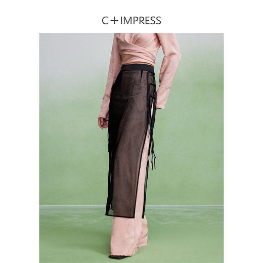 西嘉新中式醋酸网纱高腰气质拼接直筒叠穿半裙 商品图1