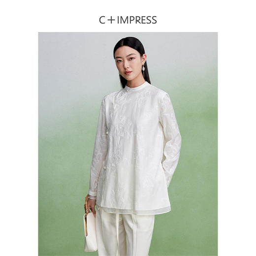 西嘉雾感醋酸 侘寂风衬衫女独特设计新中式上衣斜襟衬衣宽松廓形 商品图3