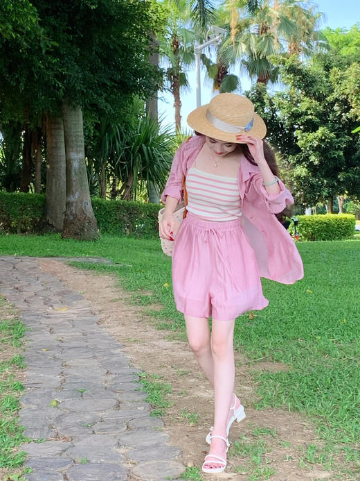 【百图lulu定制】【氧气天丝三件套】清凉天丝防晒 天丝+吊带+短裤三件套 商品图12
