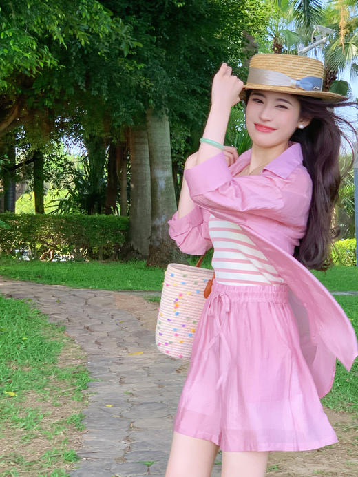 【百图lulu定制】【氧气天丝三件套】清凉天丝防晒 天丝+吊带+短裤三件套 商品图10