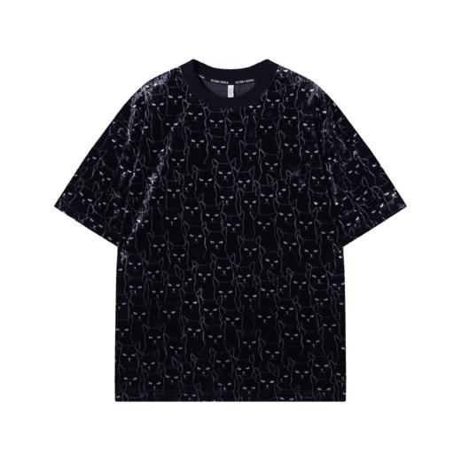 T1479新款时尚绒面满印猫咪印花男士短袖潮流百搭休闲上衣宽松T恤 商品图1