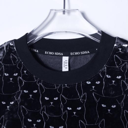 T1479新款时尚绒面满印猫咪印花男士短袖潮流百搭休闲上衣宽松T恤 商品图3